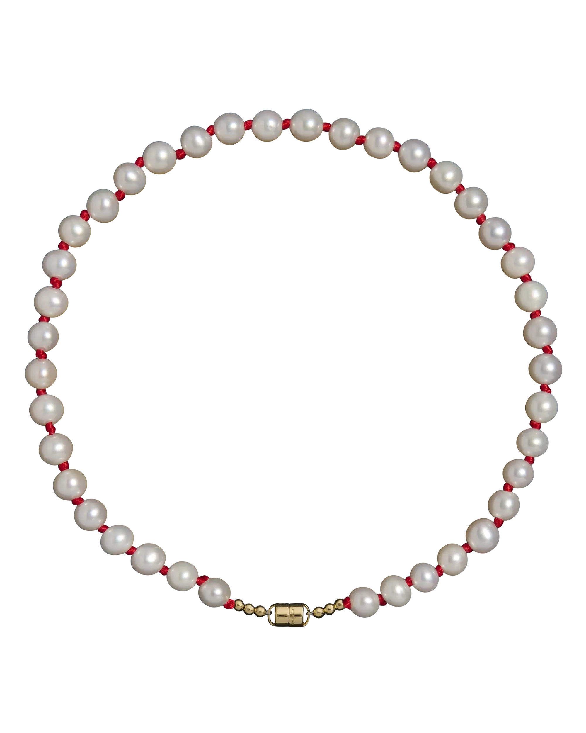 Ivory and red knots pearl necklace with a 18K gold clasp